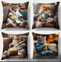 Lot de 4 taies de coussin – Chats en mode détente – 40 × 40 cm