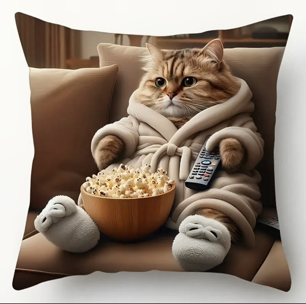 Lot de 4 taies de coussin – Chats en mode détente – 40 × 40 cm