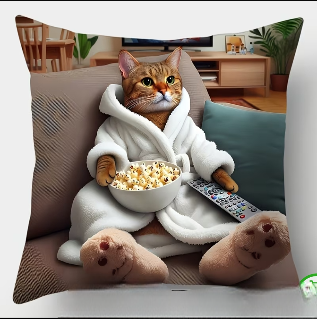 Lot de 4 taies de coussin – Chats en mode détente – 40 × 40 cm