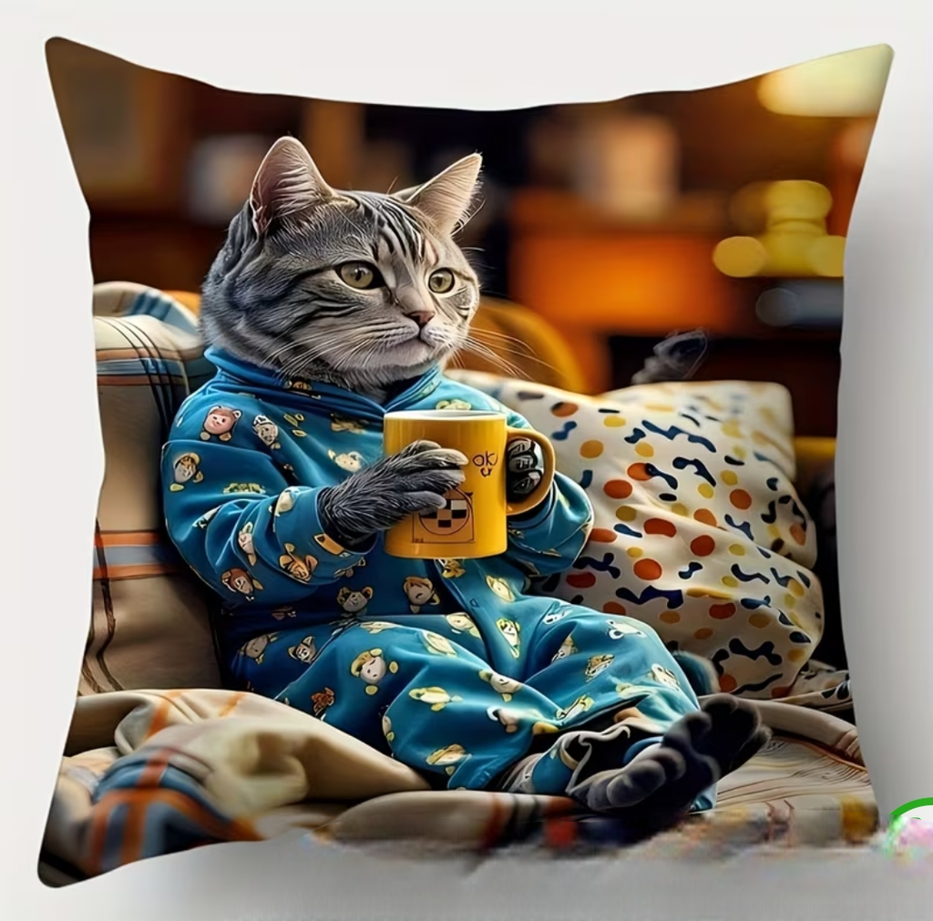 Lot de 4 taies de coussin – Chats en mode détente – 40 × 40 cm