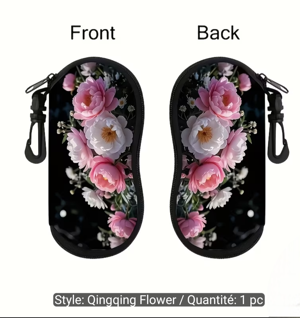 Étui à lunettes Fleurs de Pivoines – vue avant et arrière