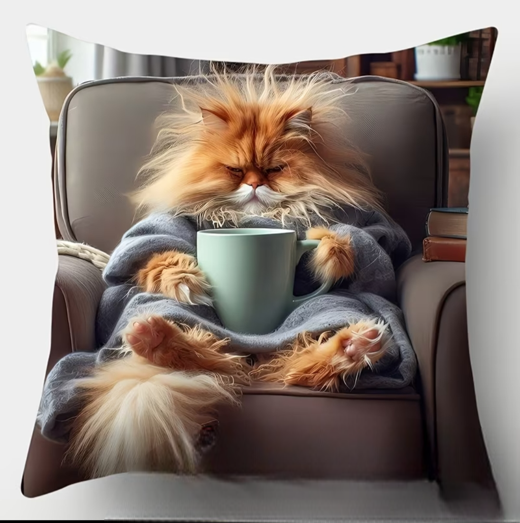 Lot de 4 taies de coussin – Chats en mode détente – 40 × 40 cm